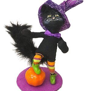 Annalee Halloween witch black cat with pumpkin
